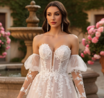 Glitter Tulle A-Line Gown with Corset Bodice and Detachable Sleeves - BLL-A64724