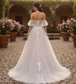 Glitter Tulle A-Line Gown with Corset Bodice and Detachable Sleeves - BLL-A64724