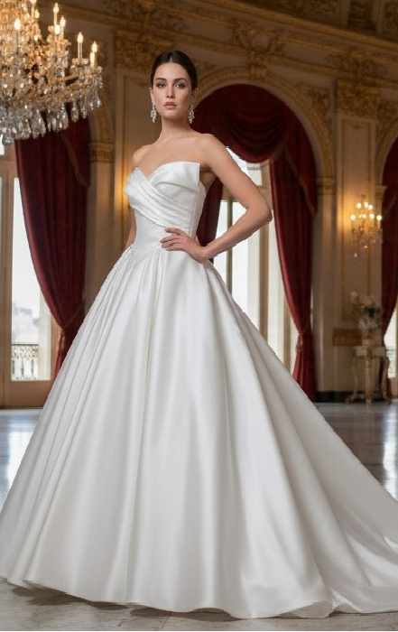 Timeless Strapless Satin Ball Gown with Ruched Bodice - BLL-B14829
