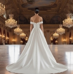 Elegant Off-the-Shoulder Satin Ball Gown with Structured Bodice - BLL-B54803