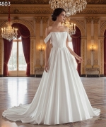 Elegant Off-the-Shoulder Satin Ball Gown with Structured Bodice - BLL-B54803