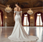 Structured Satin Off-the-Shoulder Mermaid Gown with Corset Bodice - BLL-F54802