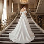 Satin Ball Gown - Ruched Bodice with Detachable Balloon Short Sleeves - BLM-BSS133