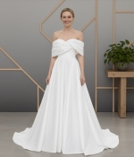 Ethereal Organza A-line with Ruching Off-Shoulder Bishop Sleeves and Corset Back- BLM-AA0453M