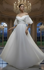 Elegant Ruching Off-the-Shoulder Satin A-Line Bridal Dress - BLM-AA0647
