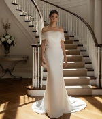 Ethereal Crepe Mermaid Gown with 3-D Floral Laces Accent Off-Shoulder Straps- LV-M6006