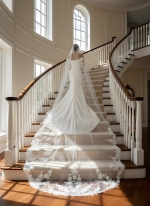 Ethereal Crepe Mermaid Gown with 3-D Floral Laces Accent Off-Shoulder Straps- LV-M6006
