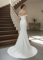 Ethereal Crepe Mermaid Gown with 3-D Floral Laces Accent Off-Shoulder Straps- LV-M6006