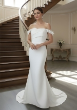 Ethereal Crepe Mermaid Gown with 3-D Floral Laces Accent Off-Shoulder Straps- LV-M6006