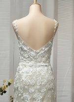 Fitted and Flare - Floral Lace Appliqued Tulle Wedding Dress with Overskirt - MO-F2006