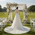 Fitted and Flare - Floral Lace Appliqued Tulle Wedding Dress with Overskirt - MO-F2006