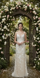 Fitted and Flare - Floral Lace Appliqued Tulle Wedding Dress with Overskirt - MO-F2006