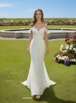 Fitted and Flare - Off the Shoulder Sequined Floral Lace Wedding Dress - MO-F5003