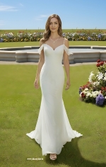 Fitted and Flare - Off the Shoulder Sequined Floral Lace Wedding Dress - MO-F5003