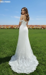 Fitted and Flare - Off the Shoulder Sequined Floral Lace Wedding Dress - MO-F5003