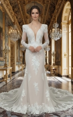Sheath Sequined Floral Lace Cut-Out Bodice with Sheer Leg-of-Mutton Long Sleeves Wedding Dress - MO-S6002