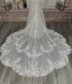 Sheath Sequined Floral Lace Cut-Out Bodice with Sheer Leg-of-Mutton Long Sleeves Wedding Dress - MO-S6002