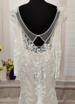 Sheath Sequined Floral Lace Cut-Out Bodice with Sheer Leg-of-Mutton Long Sleeves Wedding Dress - MO-S6002
