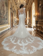 Sheath Sequined Floral Lace Cut-Out Bodice with Sheer Leg-of-Mutton Long Sleeves Wedding Dress - MO-S6002