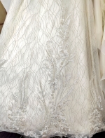 A-Line Beaded and Sequined Floral Lace Appliqued Tulle Wedding Dress with Layer of Glittery Tulle - MO-A6004