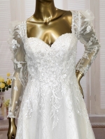 A-Line Beaded and Sequined Floral Lace Appliqued Tulle Wedding Dress with Layer of Glittery Tulle - MO-A6004