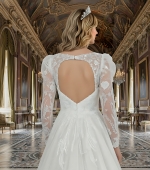 A-Line Beaded and Sequined Floral Lace Appliqued Tulle Wedding Dress with Layer of Glittery Tulle - MO-A6004
