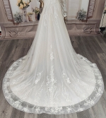 A-Line Beaded and Sequined Floral Lace Appliqued Tulle Wedding Dress with Layer of Glittery Tulle - MO-A6004