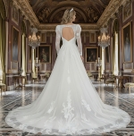 A-Line Beaded and Sequined Floral Lace Appliqued Tulle Wedding Dress with Layer of Glittery Tulle - MO-A6004